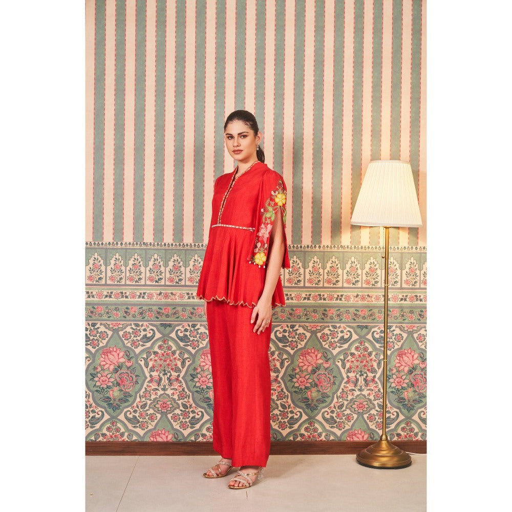 SAMMOHI BY MOKSHA & HIRAL Red Hand Embellishments Co-Ord (Set of 2)