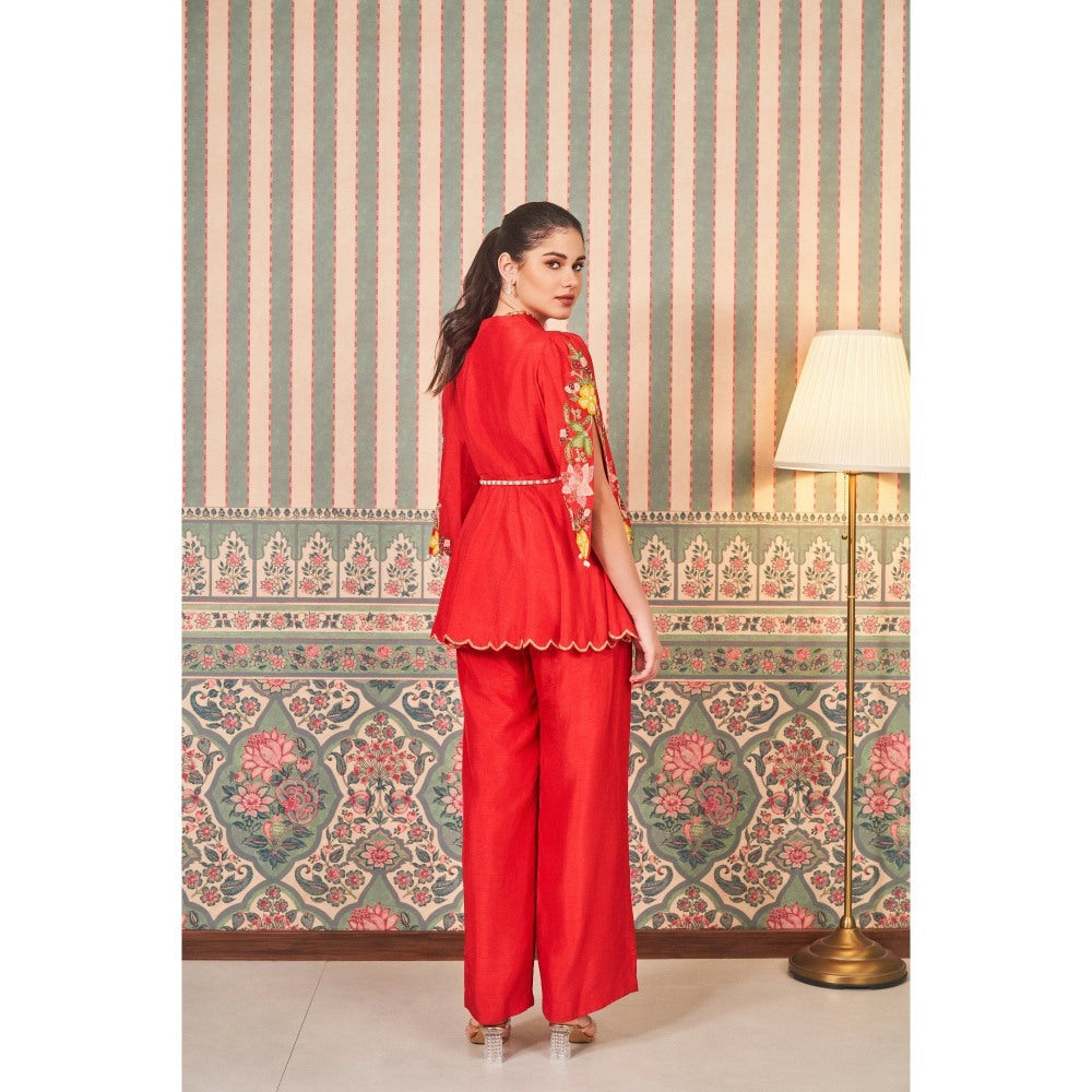 SAMMOHI BY MOKSHA & HIRAL Red Hand Embellishments Co-Ord (Set of 2)