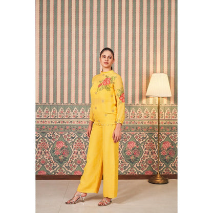 SAMMOHI BY MOKSHA & HIRAL Yellow Applique Hand Embroidery Co-Ord (Set of 2)