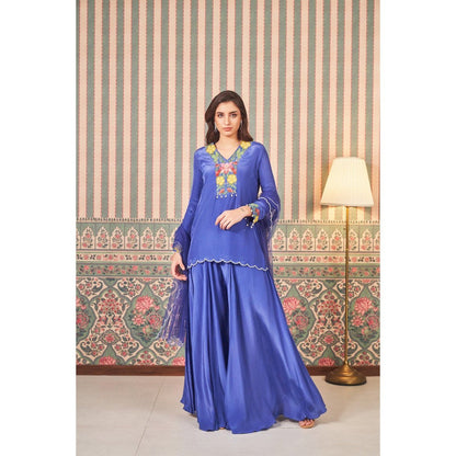 SAMMOHI BY MOKSHA & HIRAL Blue Embroidery Kurta with Sharara and Dupatta (Set of 3)