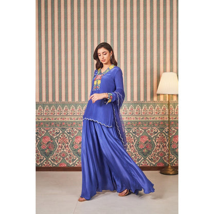 SAMMOHI BY MOKSHA & HIRAL Blue Embroidery Kurta with Sharara and Dupatta (Set of 3)