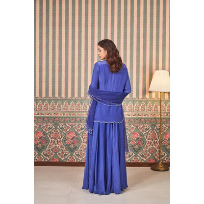 SAMMOHI BY MOKSHA & HIRAL Blue Embroidery Kurta with Sharara and Dupatta (Set of 3)