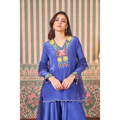SAMMOHI BY MOKSHA & HIRAL Blue Embroidery Kurta with Sharara and Dupatta (Set of 3)