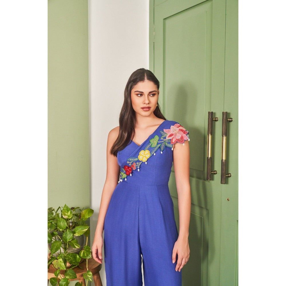 SAMMOHI BY MOKSHA & HIRAL Perry Blue Embellishments Jumpsuit