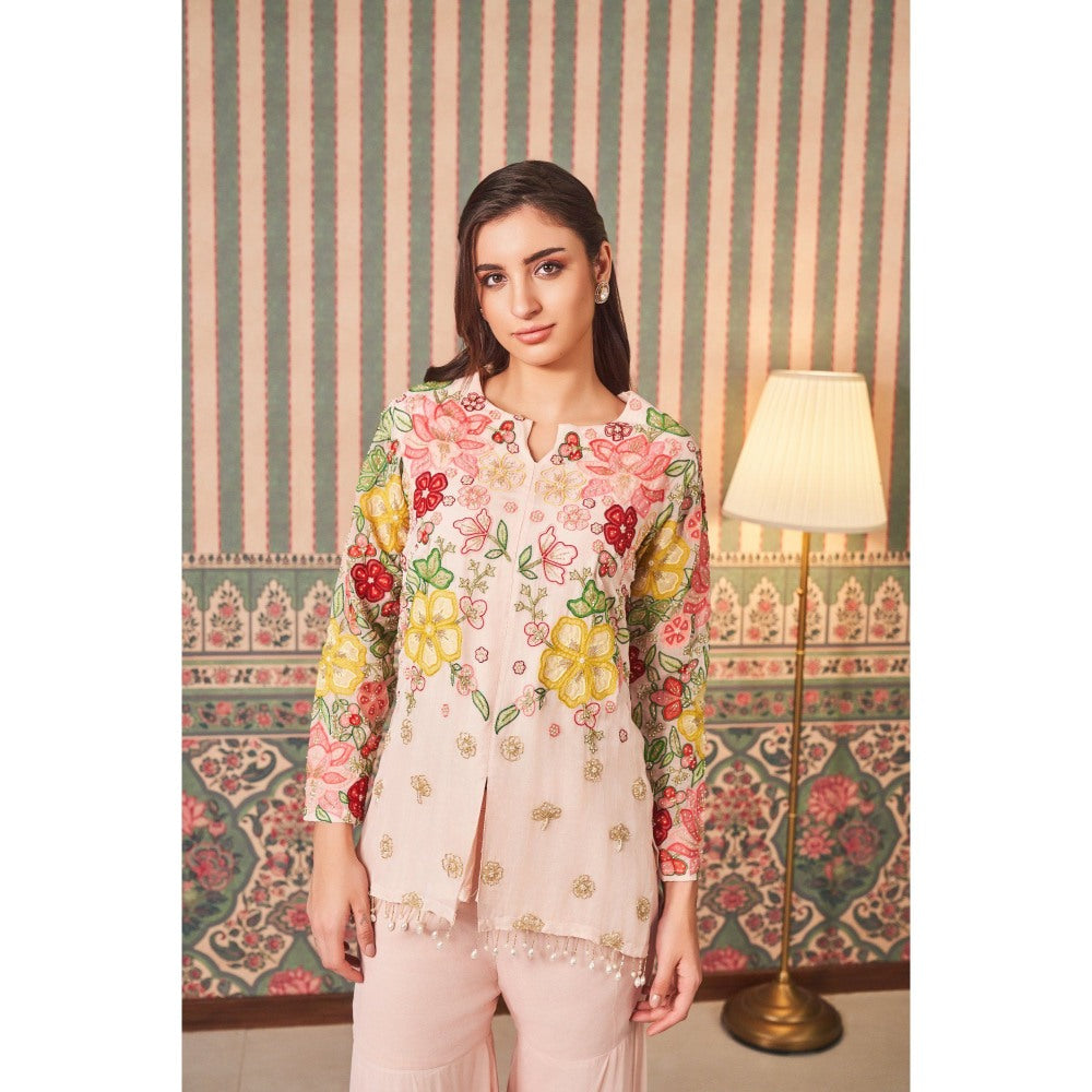 SAMMOHI BY MOKSHA & HIRAL Pink Floral Top with Sharara (Set of 2)