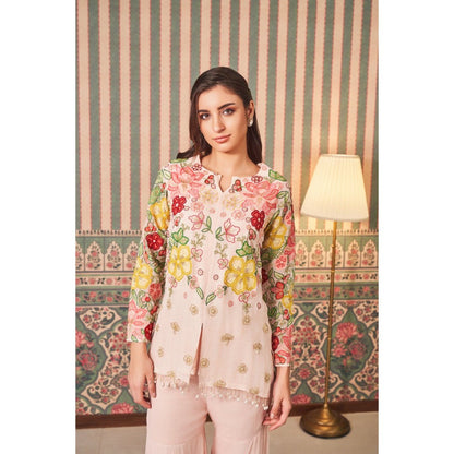 SAMMOHI BY MOKSHA & HIRAL Pink Floral Top with Sharara (Set of 2)