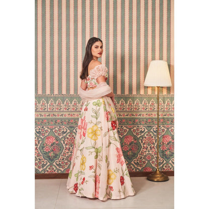 SAMMOHI BY MOKSHA & HIRAL Pink Embroidered Lehenga with Blouse and Dupatta (Set of 3)