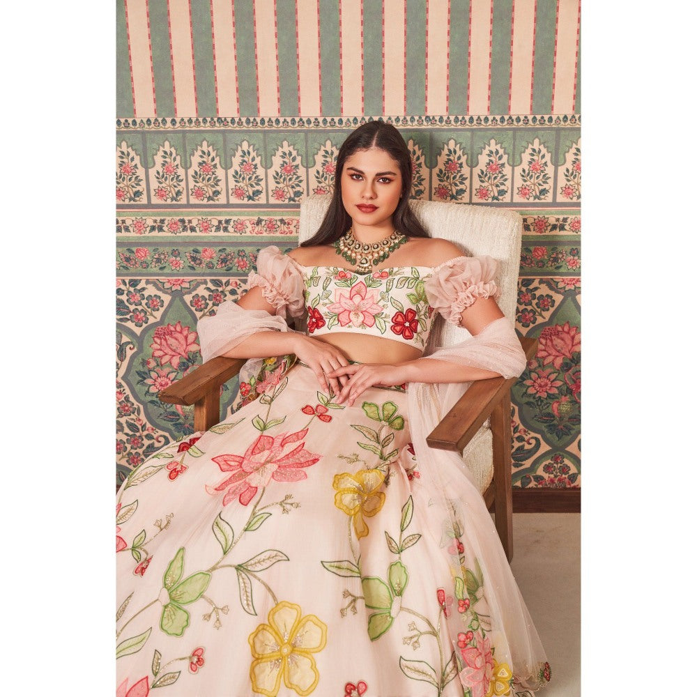 SAMMOHI BY MOKSHA & HIRAL Pink Embroidered Lehenga with Blouse and Dupatta (Set of 3)
