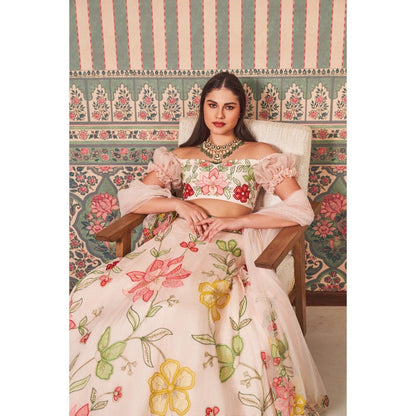 SAMMOHI BY MOKSHA & HIRAL Pink Embroidered Lehenga with Blouse and Dupatta (Set of 3)