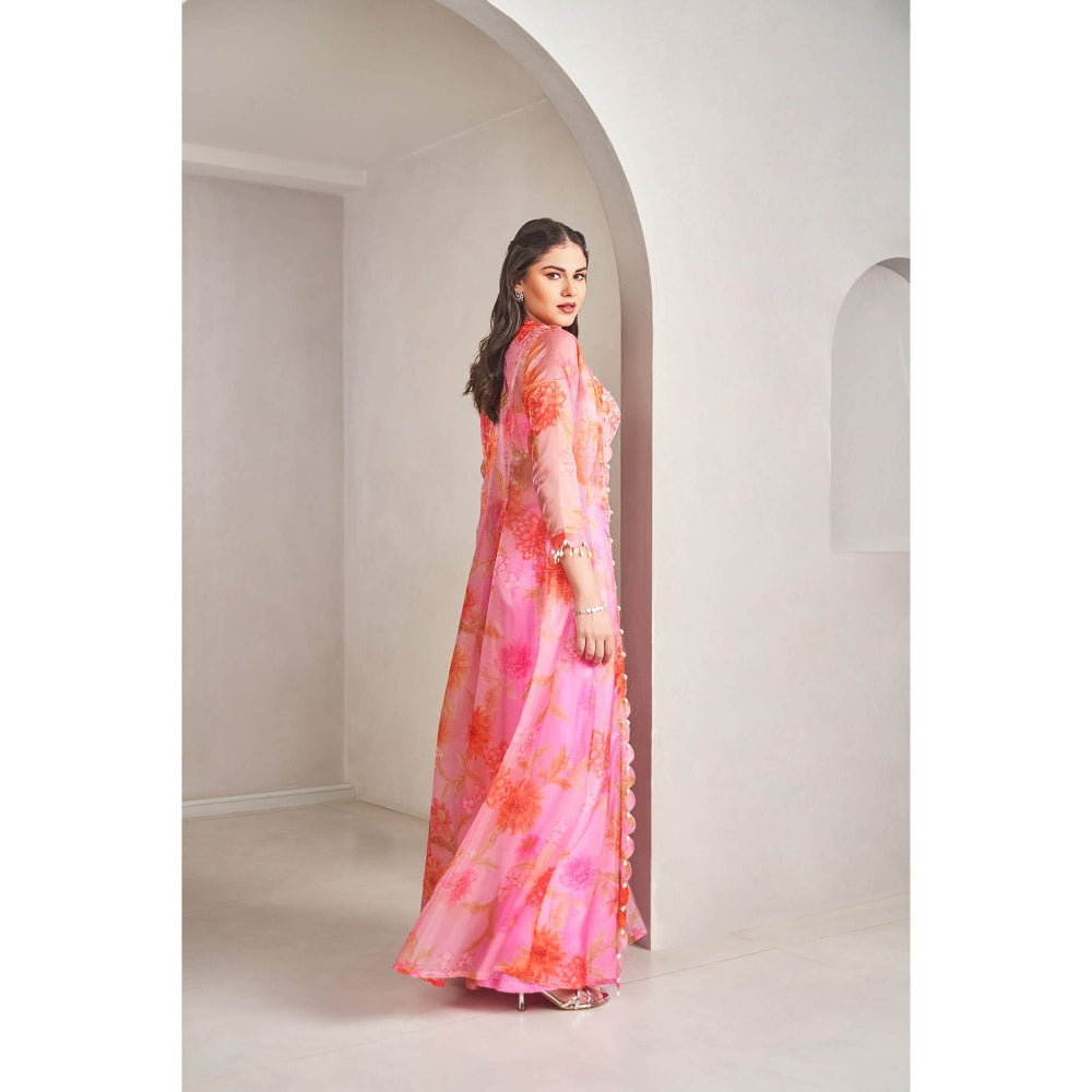 SAMMOHI BY MOKSHA & HIRAL Pink Jacket with Blouse and Palazzo (Set of 3)