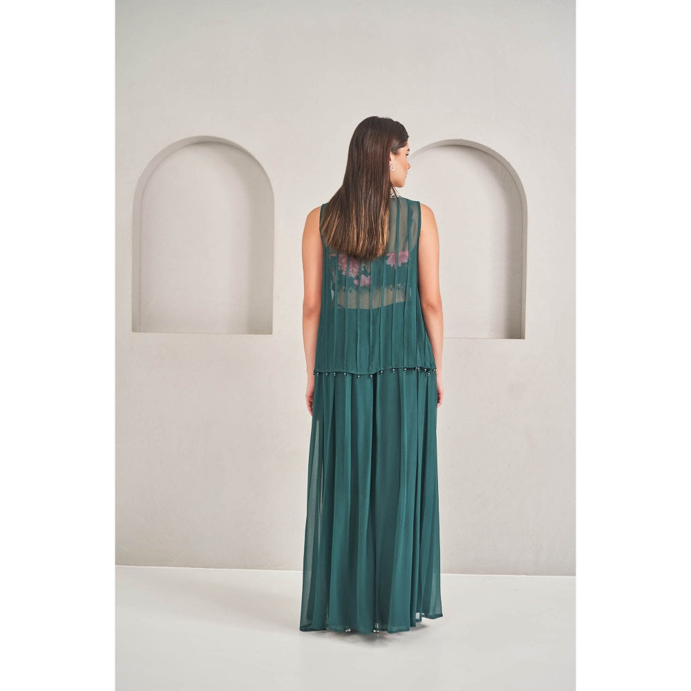 SAMMOHI BY MOKSHA & HIRAL Emerald Green Crop Jacket with Blouse and Palazzo (Set of 3)