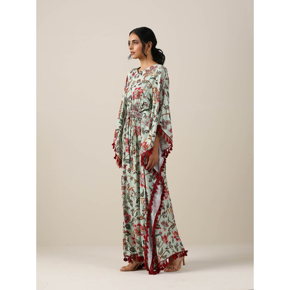 Samvrih Green Print Kaftan Dress