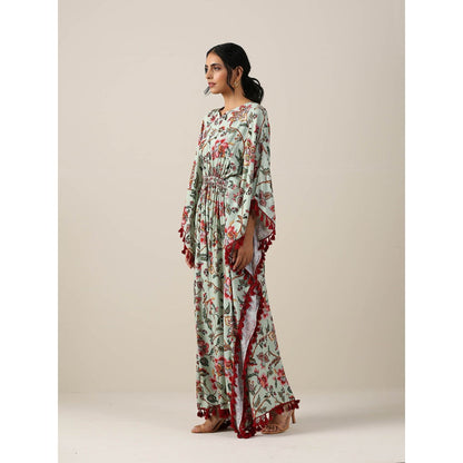 Samvrih Green Print Kaftan Dress