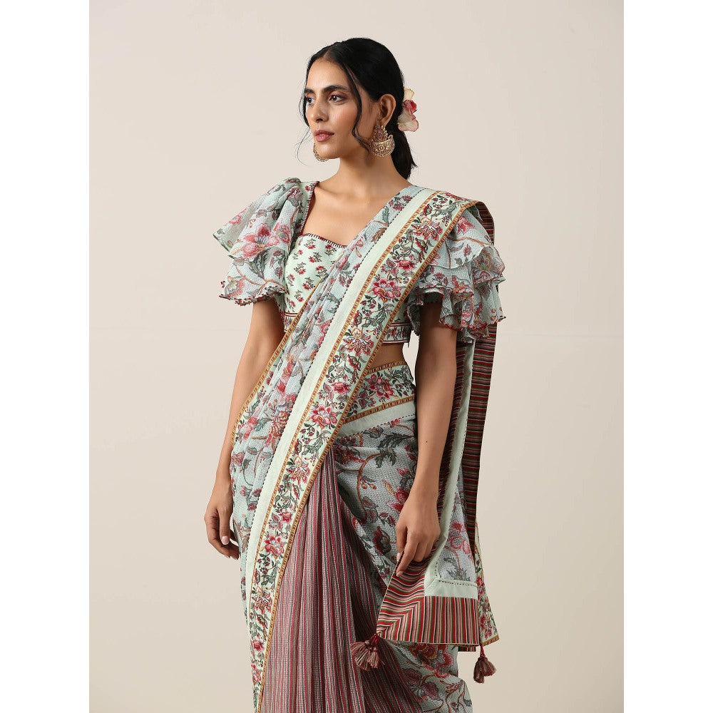 Samvrih Green Saree with Stitched Blouse