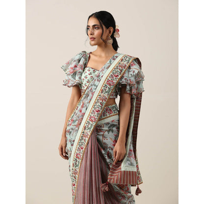 Samvrih Green Saree with Stitched Blouse