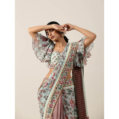 Samvrih Green Saree with Stitched Blouse
