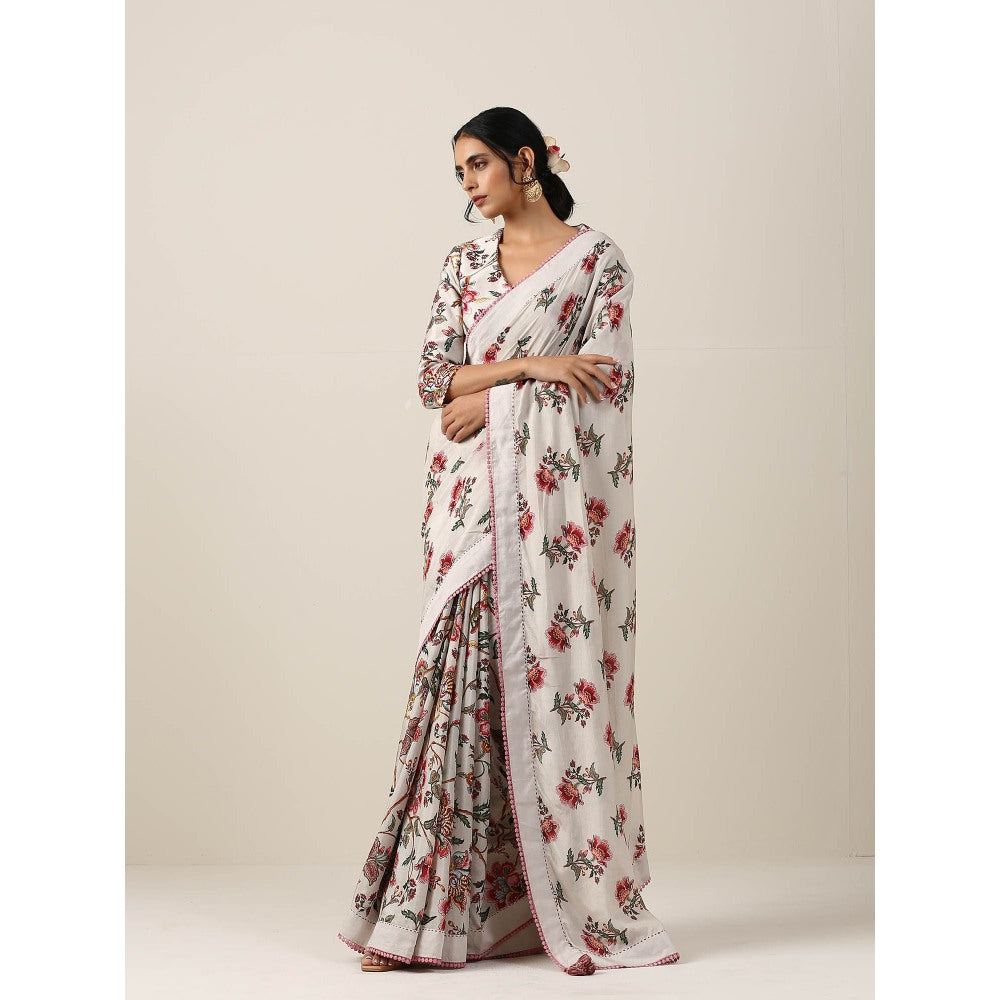 Samvrih Off White Saree with Stitched Blouse