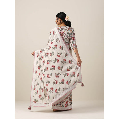 Samvrih Off White Saree with Stitched Blouse