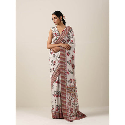 Samvrih Off White Floral Saree with Stitched Blouse