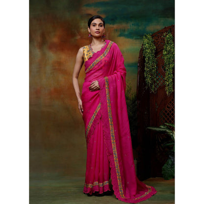 Samvrih Pink Gulab Sitara Saree with Stitched Blouse