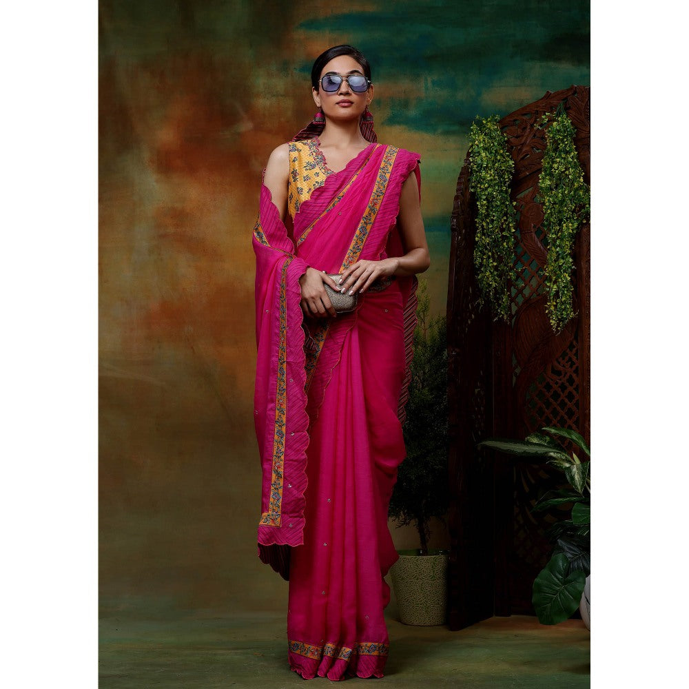 Samvrih Pink Gulab Sitara Saree with Stitched Blouse