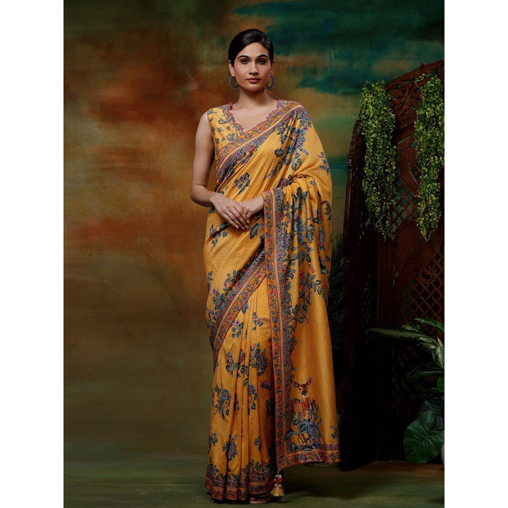 Samvrih Yellow Swarn Hiran Saree with Stitched Blouse