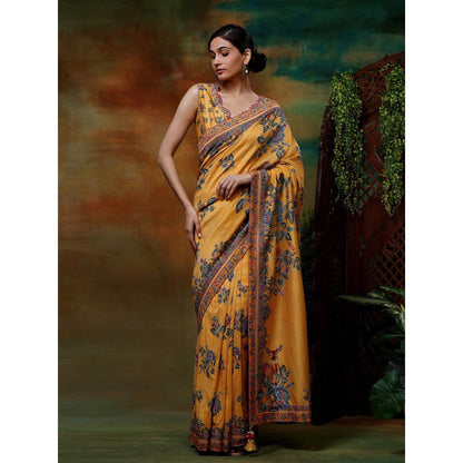 Samvrih Yellow Swarn Hiran Saree with Stitched Blouse