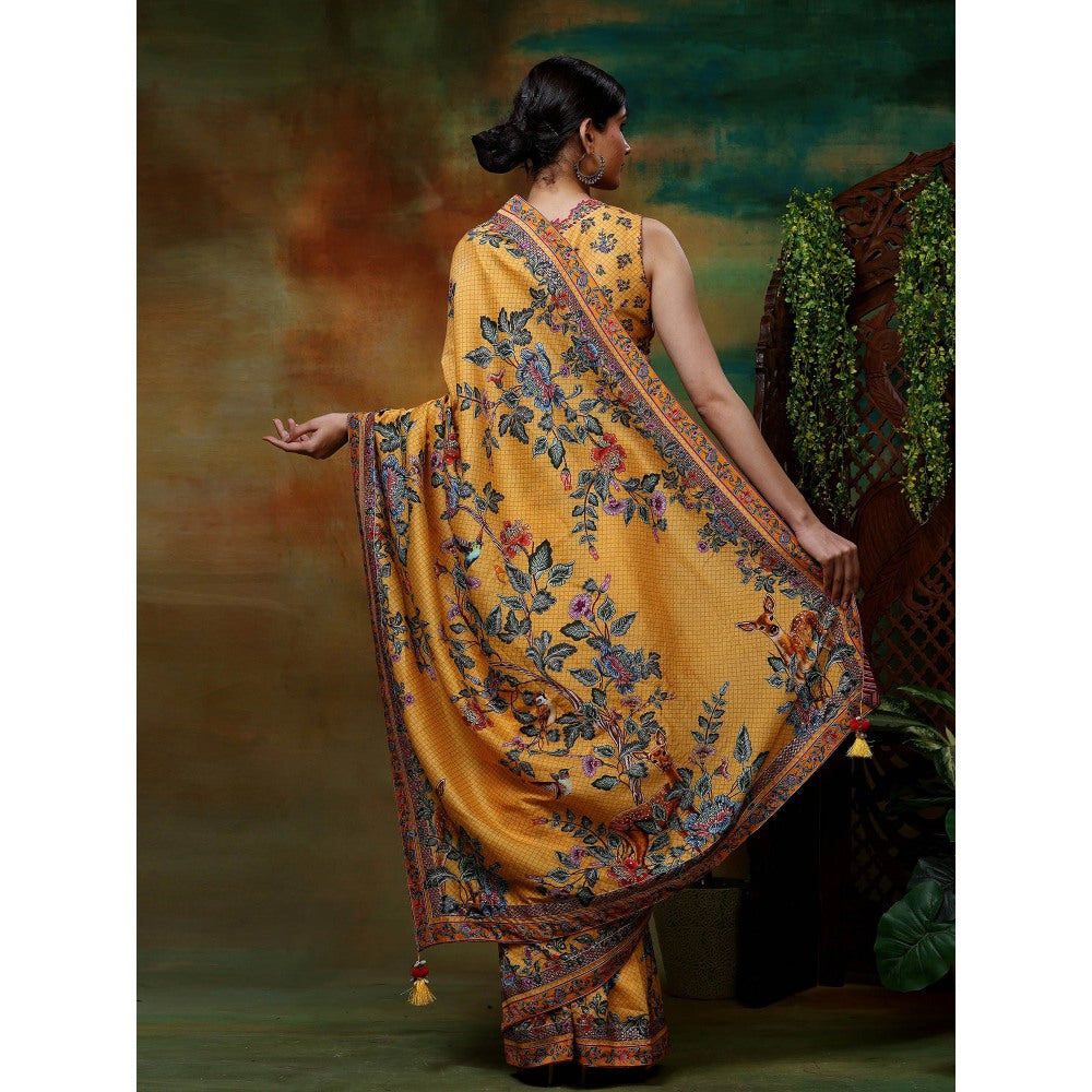 Samvrih Yellow Swarn Hiran Saree with Stitched Blouse