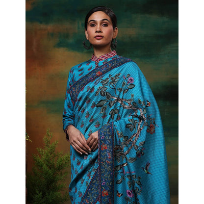 Samvrih Blue Neel Mayur Saree with Stitched Blouse