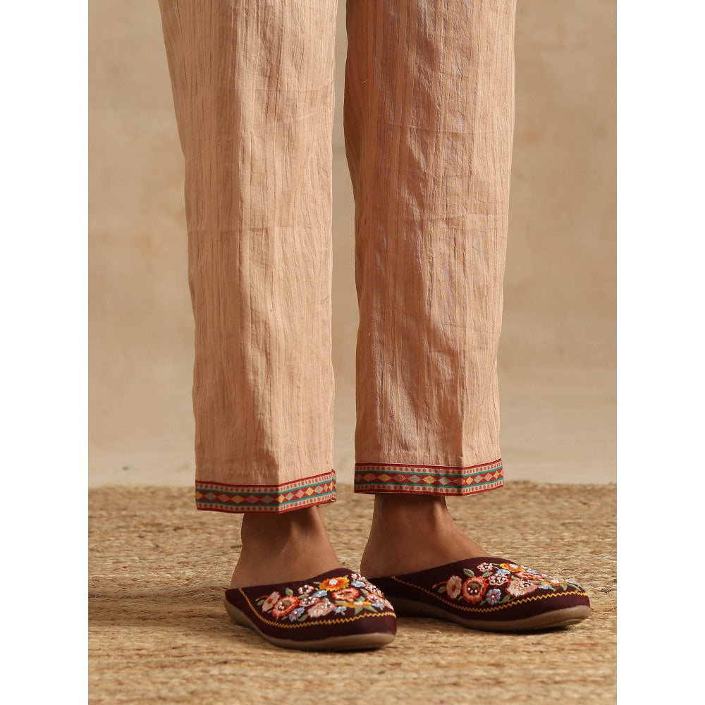 Samvrih Beige Badami Jaal Print Yoke Kurta with Pant (Set of 2)