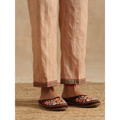Samvrih Beige Badami Jaal Print Yoke Kurta with Pant (Set of 2)