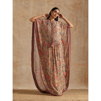 Samvrih Beige Badami Jaal Print Long Kaftan Dress