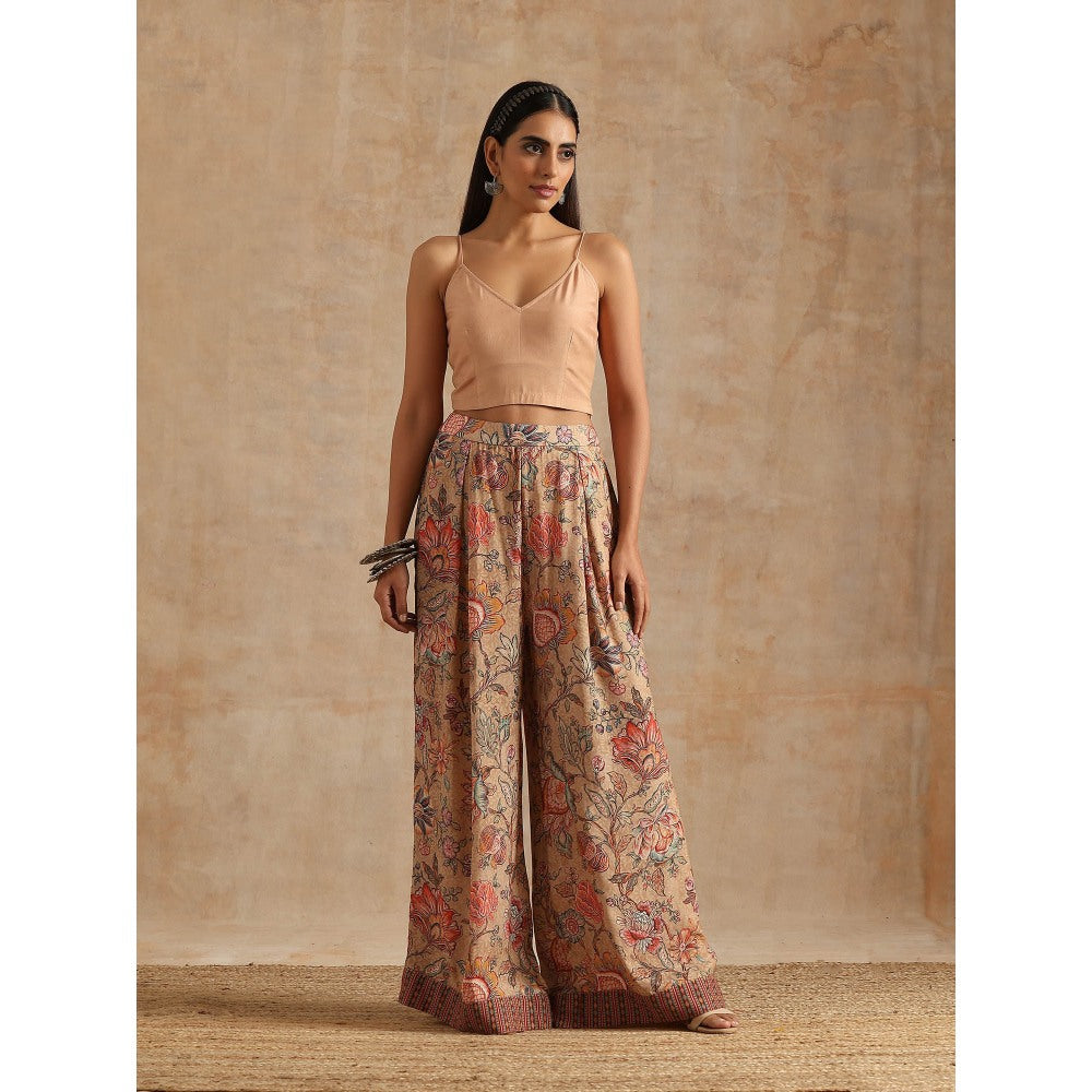 Samvrih Beige Badami Boota Short Kaftan with Palazzo (Set of 2)