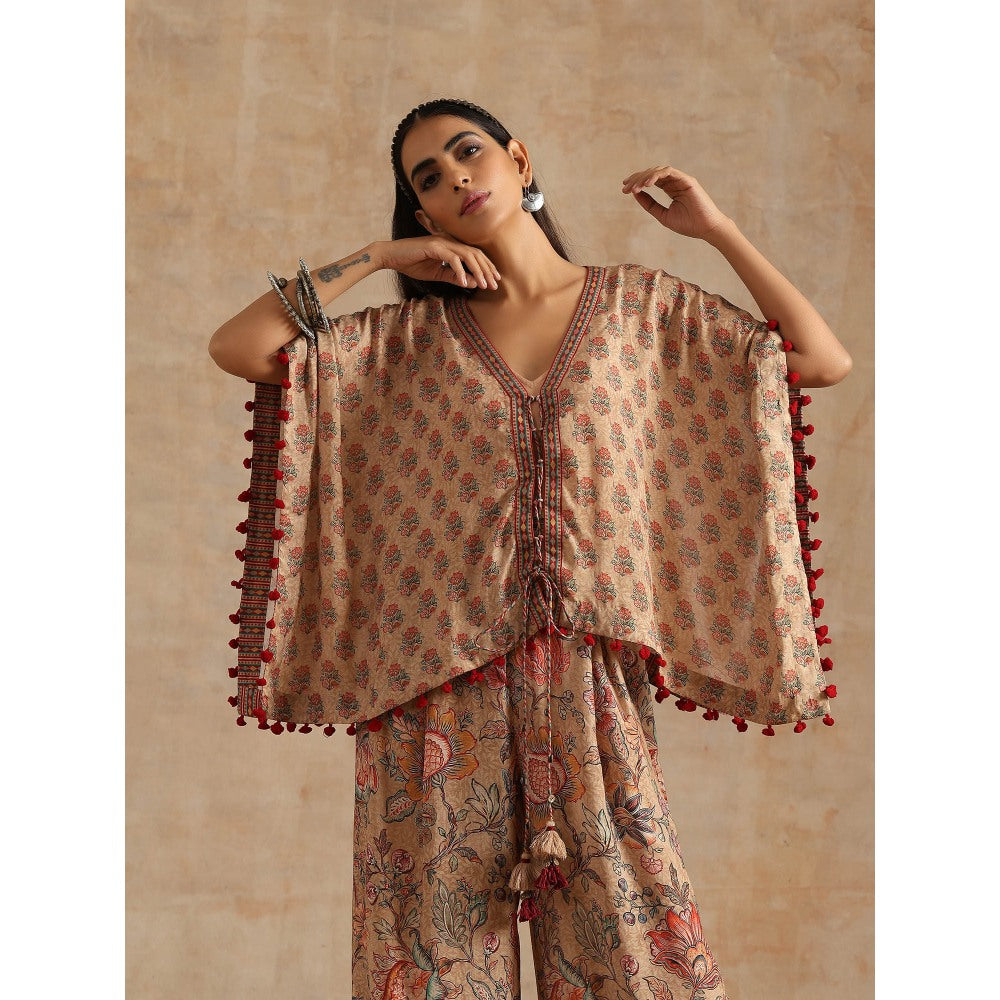 Samvrih Beige Badami Boota Short Kaftan with Palazzo (Set of 2)
