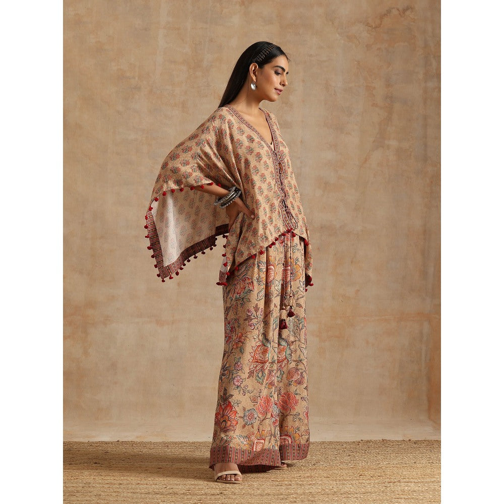 Samvrih Beige Badami Boota Short Kaftan with Palazzo (Set of 2)