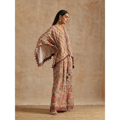 Samvrih Beige Badami Boota Short Kaftan with Palazzo (Set of 2)