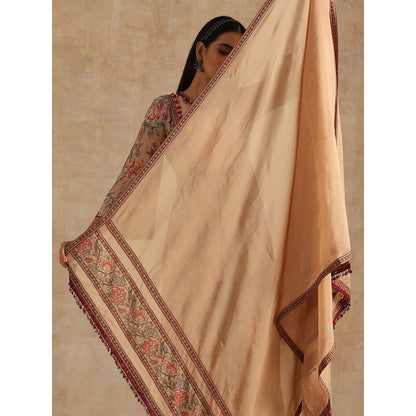 Samvrih Beige Badami Jaal Print Ghera Kurta with Palazzo and Dupatta (Set of 3)