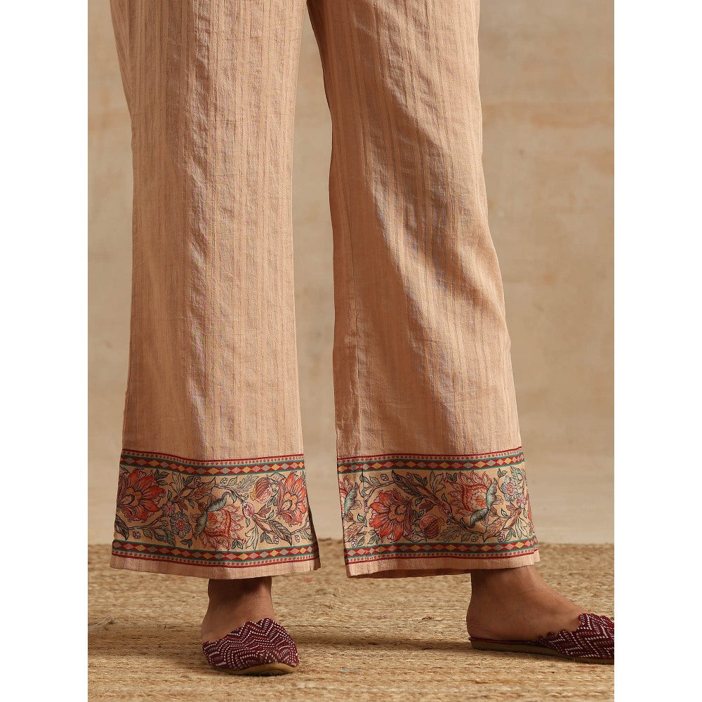 Samvrih Beige Badami Jaal Print Ghera Kurta with Palazzo and Dupatta (Set of 3)