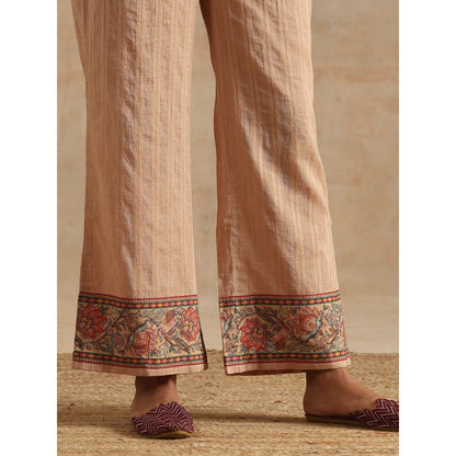 Samvrih Beige Badami Jaal Print Ghera Kurta with Palazzo and Dupatta (Set of 3)