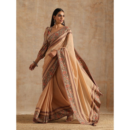 Samvrih Beige Badami Organza Saree with Stitched Blouse