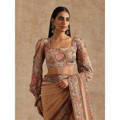 Samvrih Beige Badami Organza Saree with Stitched Blouse
