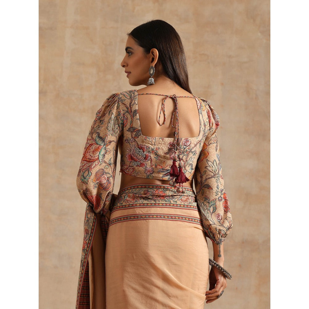Samvrih Beige Badami Organza Saree with Stitched Blouse