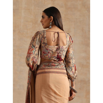 Samvrih Beige Badami Organza Saree with Stitched Blouse