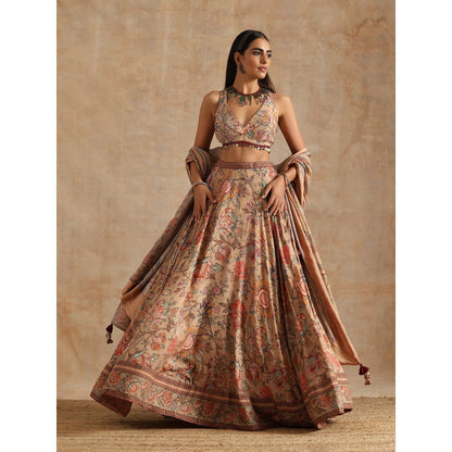 Samvrih Beige Badami Jaal Print Lehenga with Blouse and Dupatta (Set of 3)