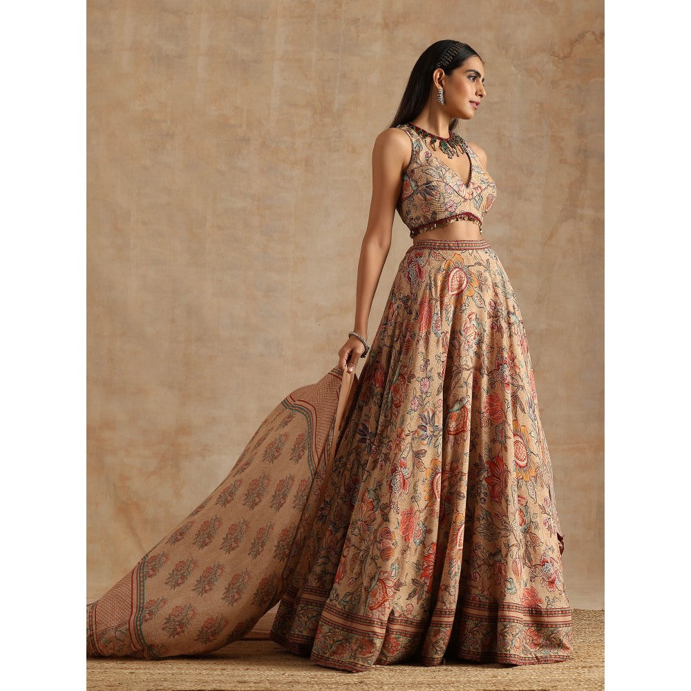 Samvrih Beige Badami Jaal Print Lehenga with Blouse and Dupatta (Set of 3)
