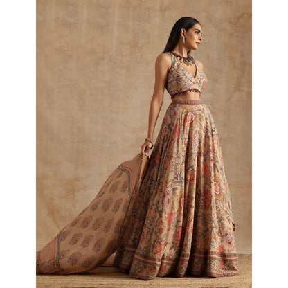 Samvrih Beige Badami Jaal Print Lehenga with Blouse and Dupatta (Set of 3)