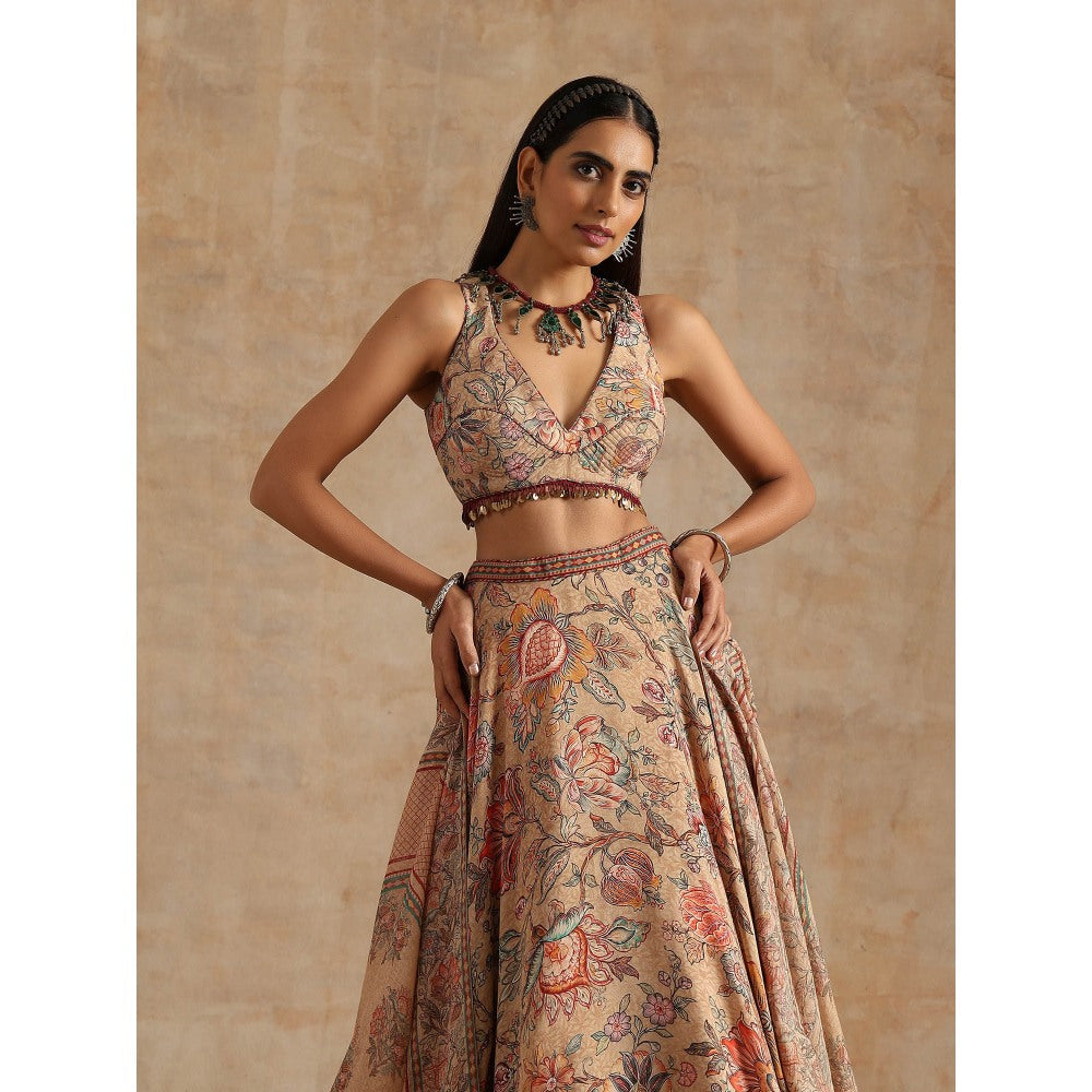 Samvrih Beige Badami Jaal Print Lehenga with Blouse and Dupatta (Set of 3)