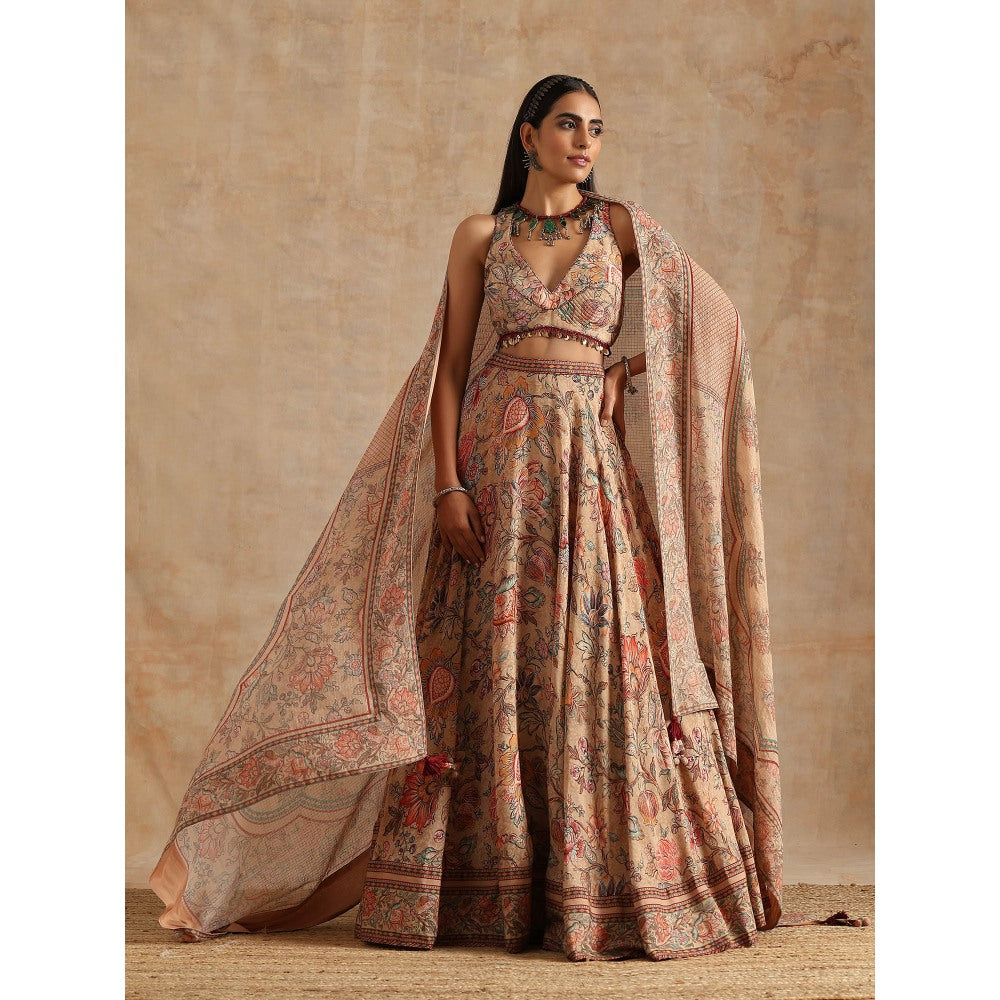 Samvrih Beige Badami Jaal Print Lehenga with Blouse and Dupatta (Set of 3)