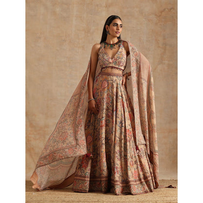 Samvrih Beige Badami Jaal Print Lehenga with Blouse and Dupatta (Set of 3)