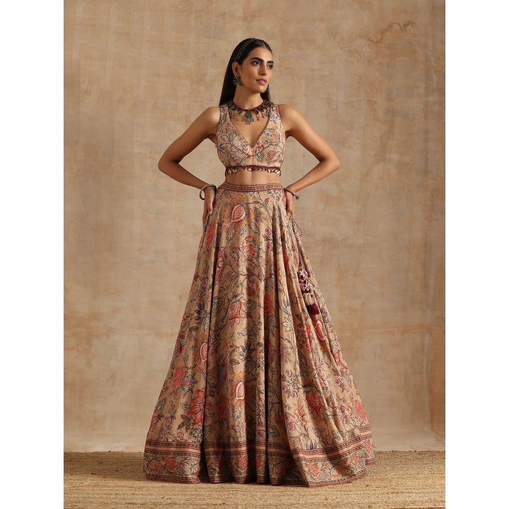 Samvrih Beige Badami Jaal Print Lehenga with Blouse and Dupatta (Set of 3)